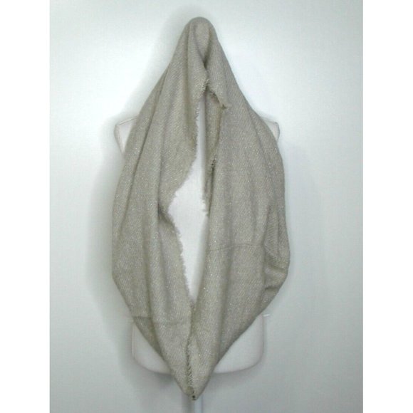 Beige Khaki Glitter 100% Acrylic Infinity Neck Scarf Fringed Raw Hem Warm Winter - Picture 3 of 11